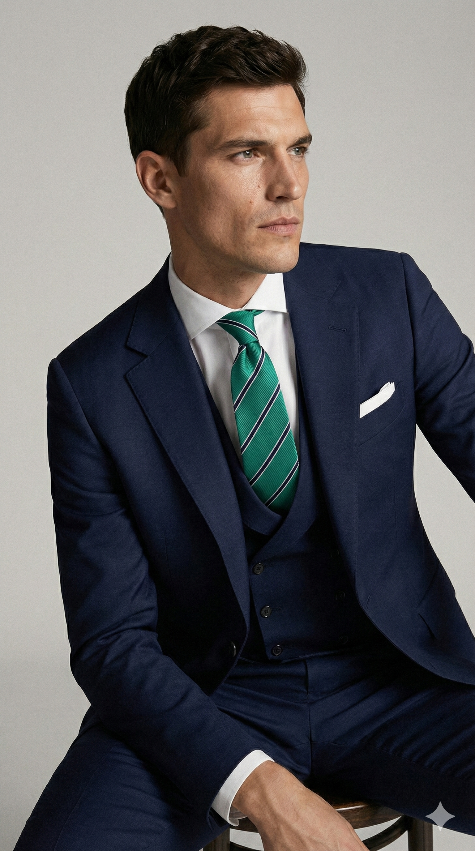 Cravate Slim Laine Noire Rayée Bleu