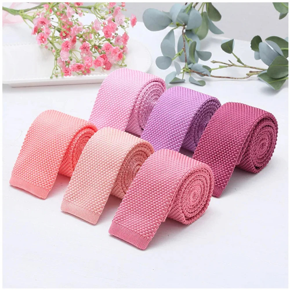 Cravate Tricotée Étroite et Slim en Laine pour Homme, Fil de Ruban à Tricoter, Couleur Bonbon Argile, à la Mode, 6 cm, 107