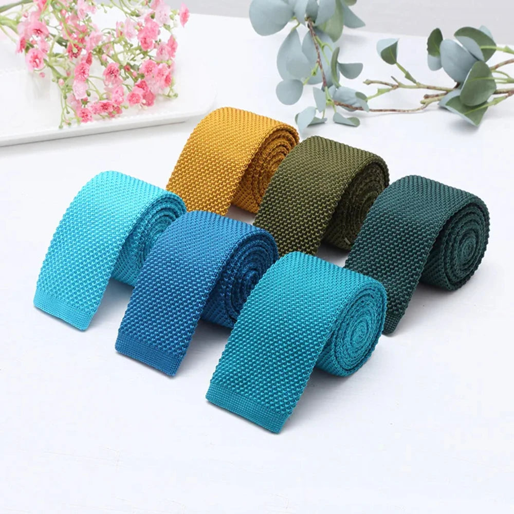 Cravate Tricotée Étroite et Slim en Laine pour Homme, Fil de Ruban à Tricoter, Couleur Bonbon Argile, à la Mode, 6 cm, 107