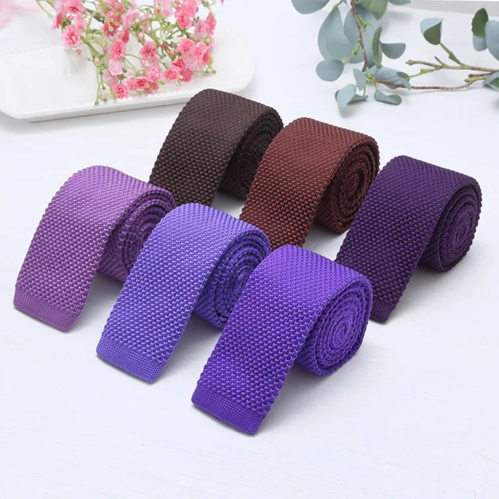 Cravate Tricotée Étroite et Slim en Laine pour Homme, Fil de Ruban à Tricoter, Couleur Bonbon Argile, à la Mode, 6 cm, 107