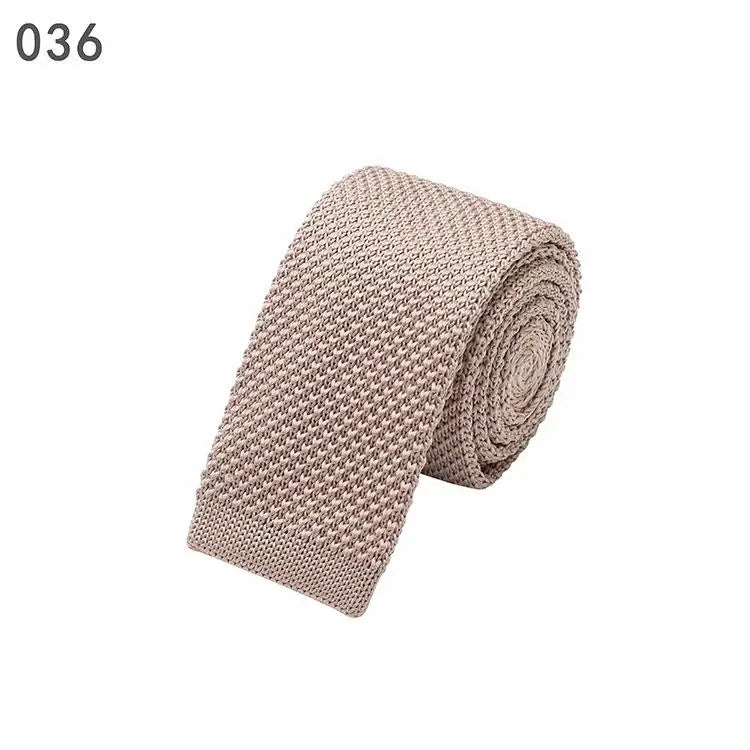 Cravate Tricotée Étroite et Slim en Laine pour Homme, Fil de Ruban à Tricoter, Couleur Bonbon Argile, à la Mode, 6 cm, 107