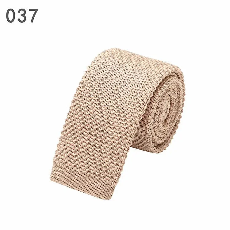 Cravate Tricotée Étroite et Slim en Laine pour Homme, Fil de Ruban à Tricoter, Couleur Bonbon Argile, à la Mode, 6 cm, 107