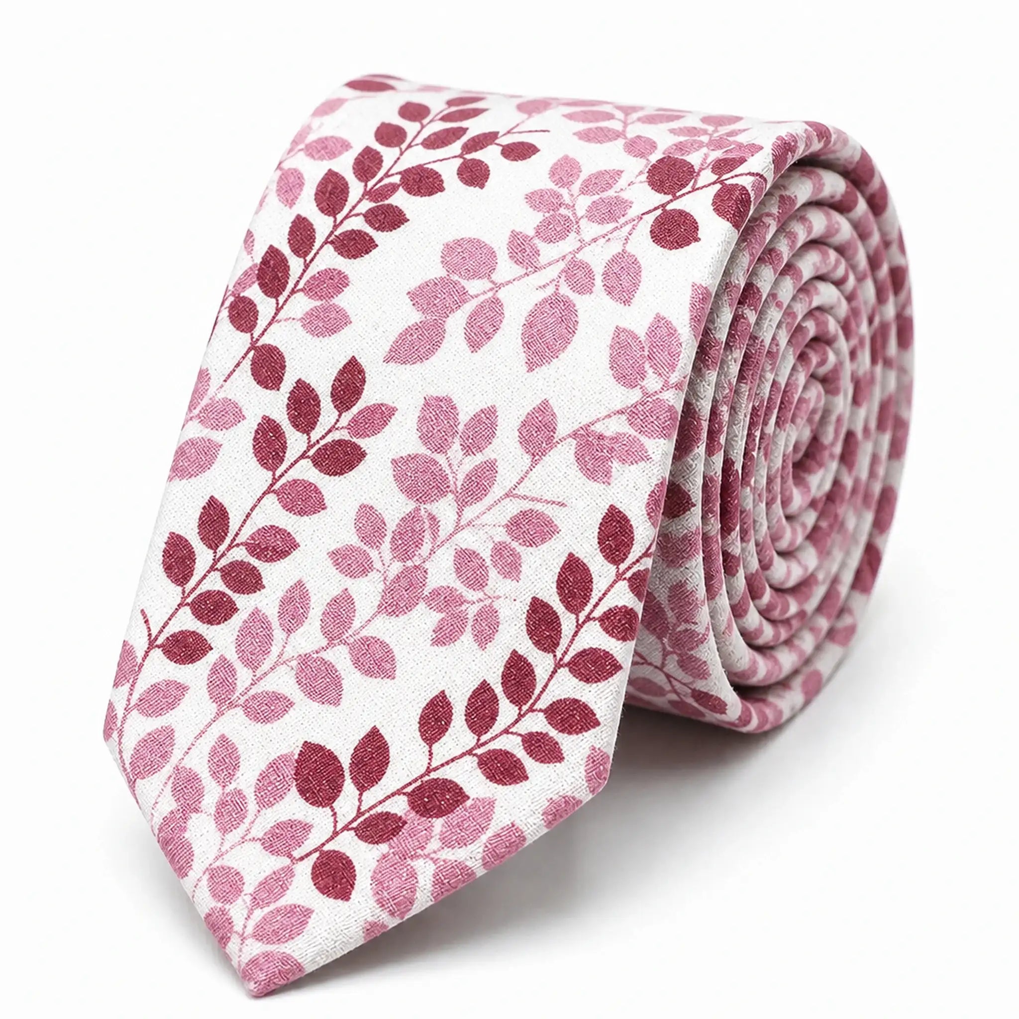 Cravate homme motif Liberty floral rose et bordeaux en coton, largeur 7 cm