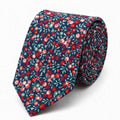 Cravate homme motif Liberty floral rouge et bleu marine en coton, largeur 7 cm