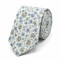 Cravate homme motif Liberty floral bleu et vert en coton, largeur 7 cm