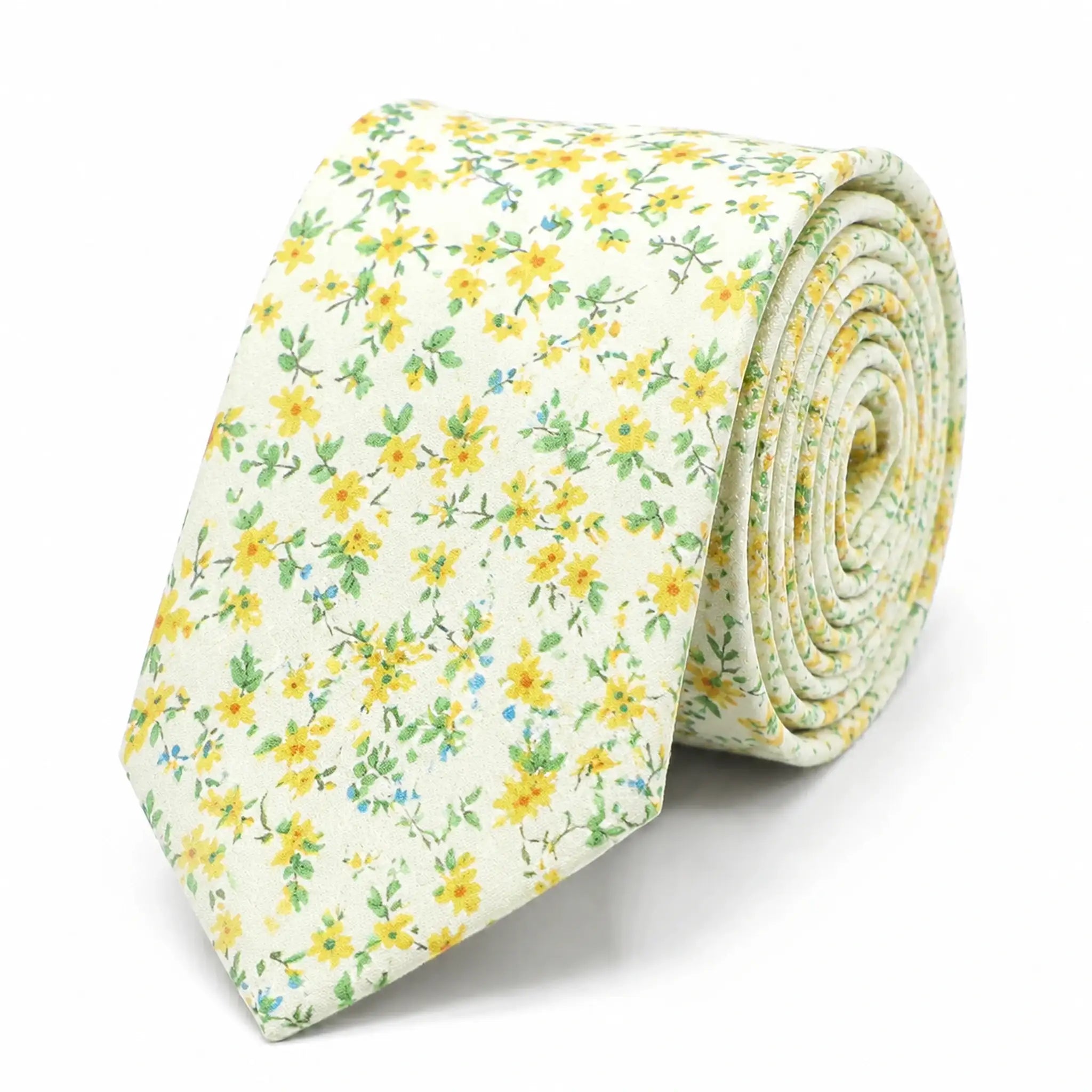 Cravate homme motif Liberty floral jaune en coton, largeur 7 cm
