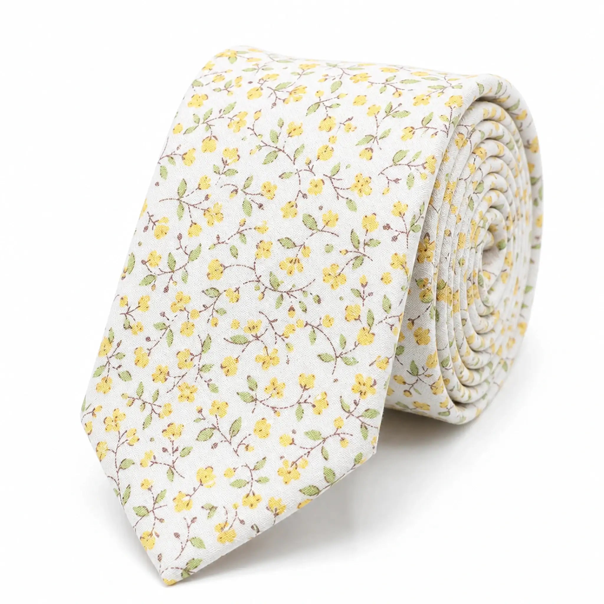 Cravate homme motif Liberty jaune en coton, largeur 7 cm