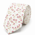 Cravate homme motif Liberty floral rose poudré et beige en coton, largeur 7 cm