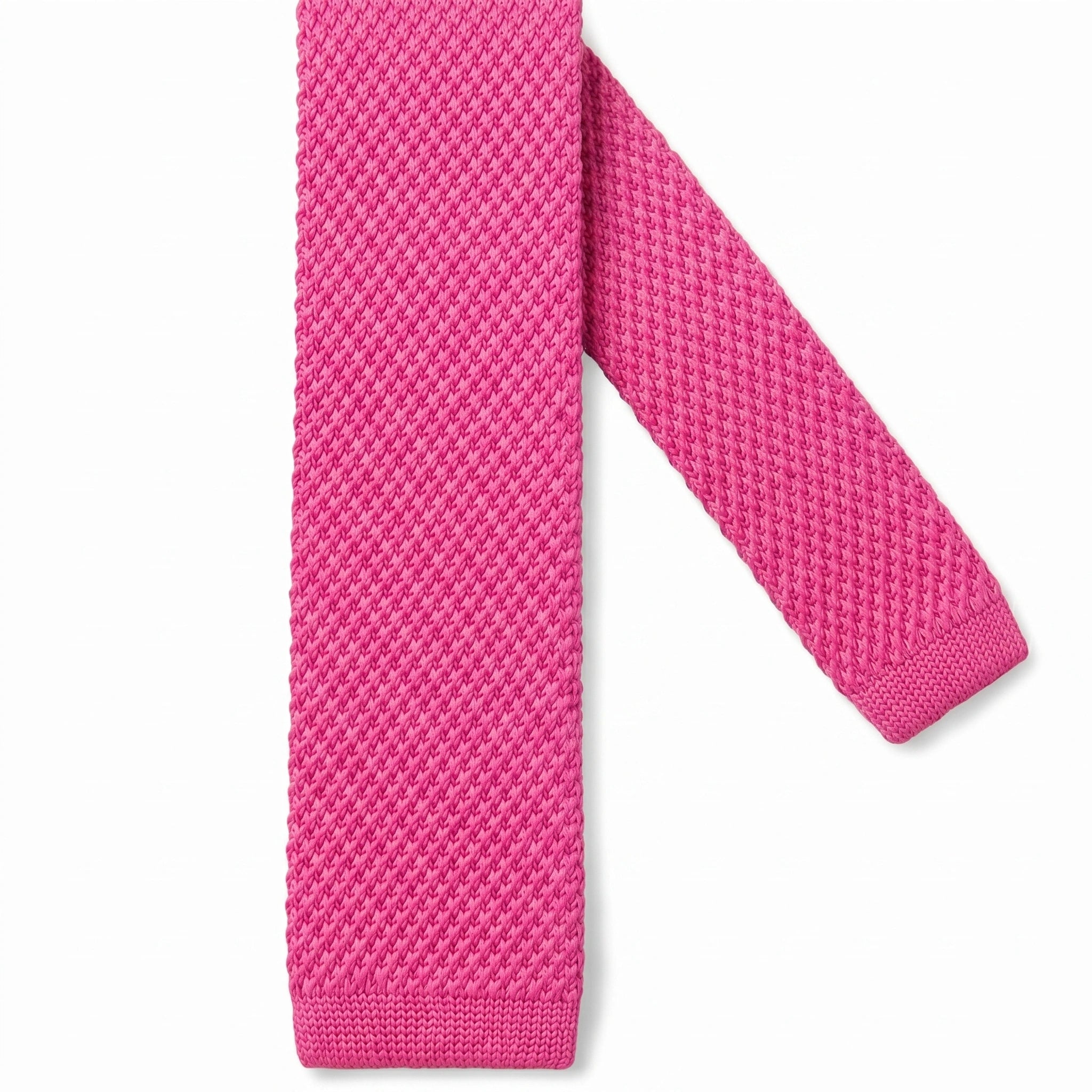 Cravate en Tricot Rose Fuchsia - Maille Texturée à Bout Carré