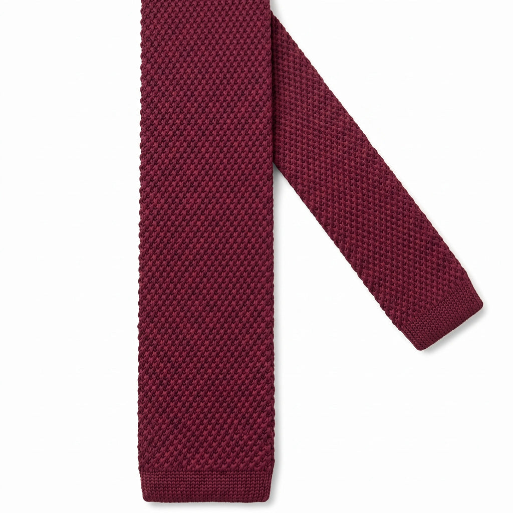 Cravate en Tricot Bordeaux - Maille Texturée à Bout Carré