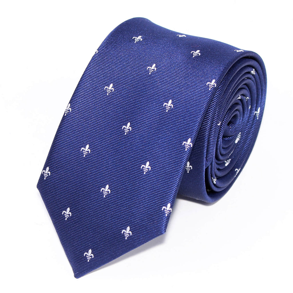 Cravate Fleur de Lys Bleu Marine en Soie