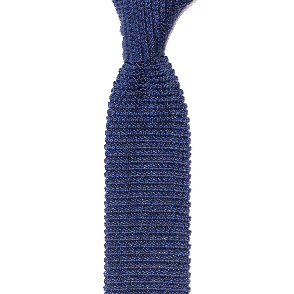 Cravate Tricot Bleu Marine Unie en Soie