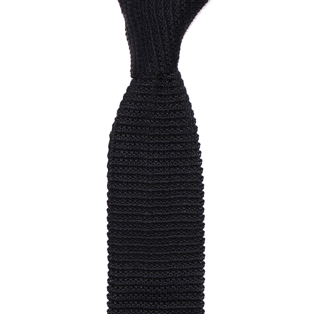 Cravate Tricot Noire Unie en Soie