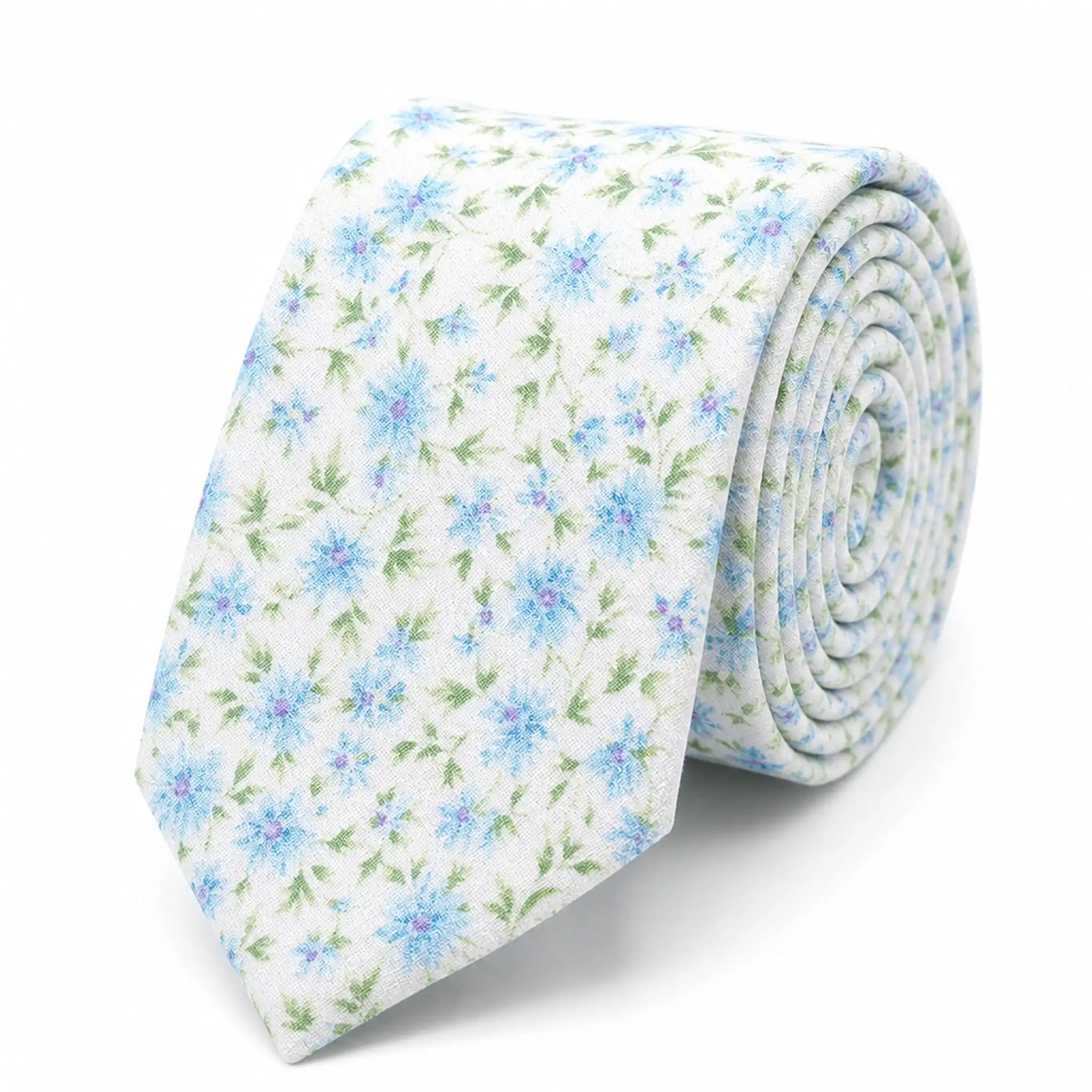 Cravate homme motif Liberty floral bleu en coton, largeur 7 cm