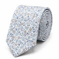 Cravate homme motif Liberty floral bleu et beige en coton, largeur 7 cm