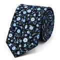 Cravate homme motif Liberty fleurs bleues en coton, largeur 7 cm