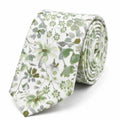 Cravate homme motif Liberty floral vert et gris en coton, largeur 7 cm