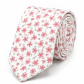 Cravate homme motif Liberty floral rose et blanc en coton, largeur 7 cm