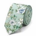 Cravate homme motif Liberty floral vert menthe en coton, largeur 7 cm