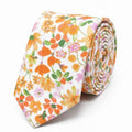 Cravate homme motif Liberty floral blanc fleurs oranges et roses en coton, largeur 7 cm