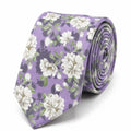 Cravate homme motif Liberty floral violet imprimé blanc et vert en coton, largeur 7 cm