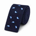 Cravate en Tricot Bleu Marine Motifs Gouttes - Maille Texturée à Bout Carré