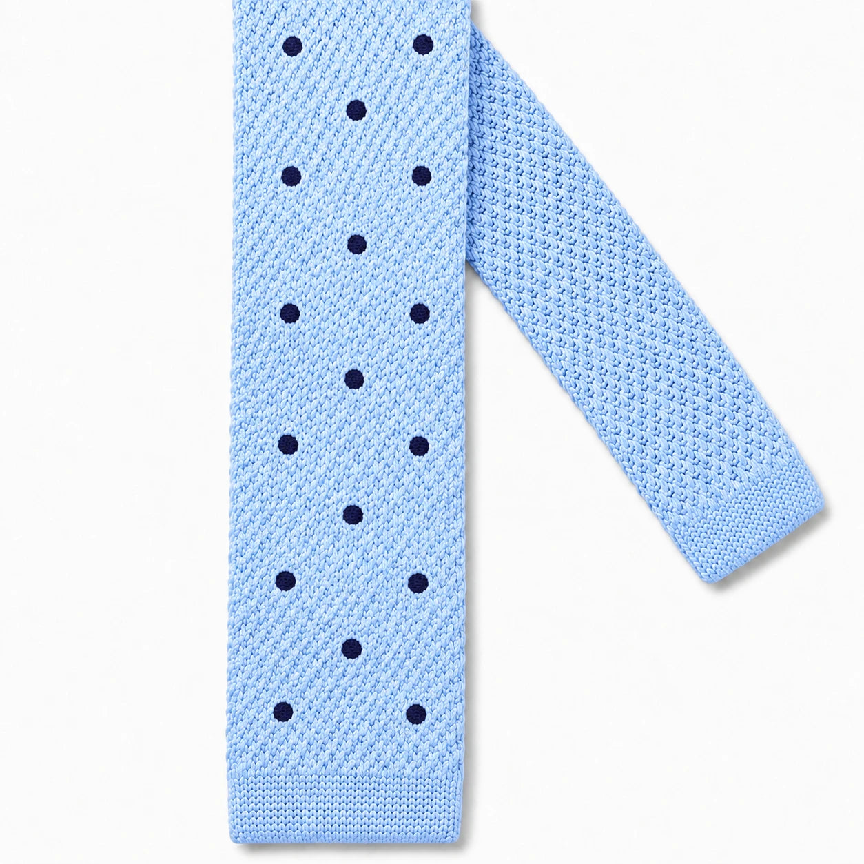 Cravate en Tricot Bleu Ciel à Pois Bleu Marine Homme - Maille Texturée à Bout Carré