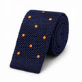 Cravate en Tricot Bleu Marine à Pois Oranges Homme - Maille Texturée à Bout Carré