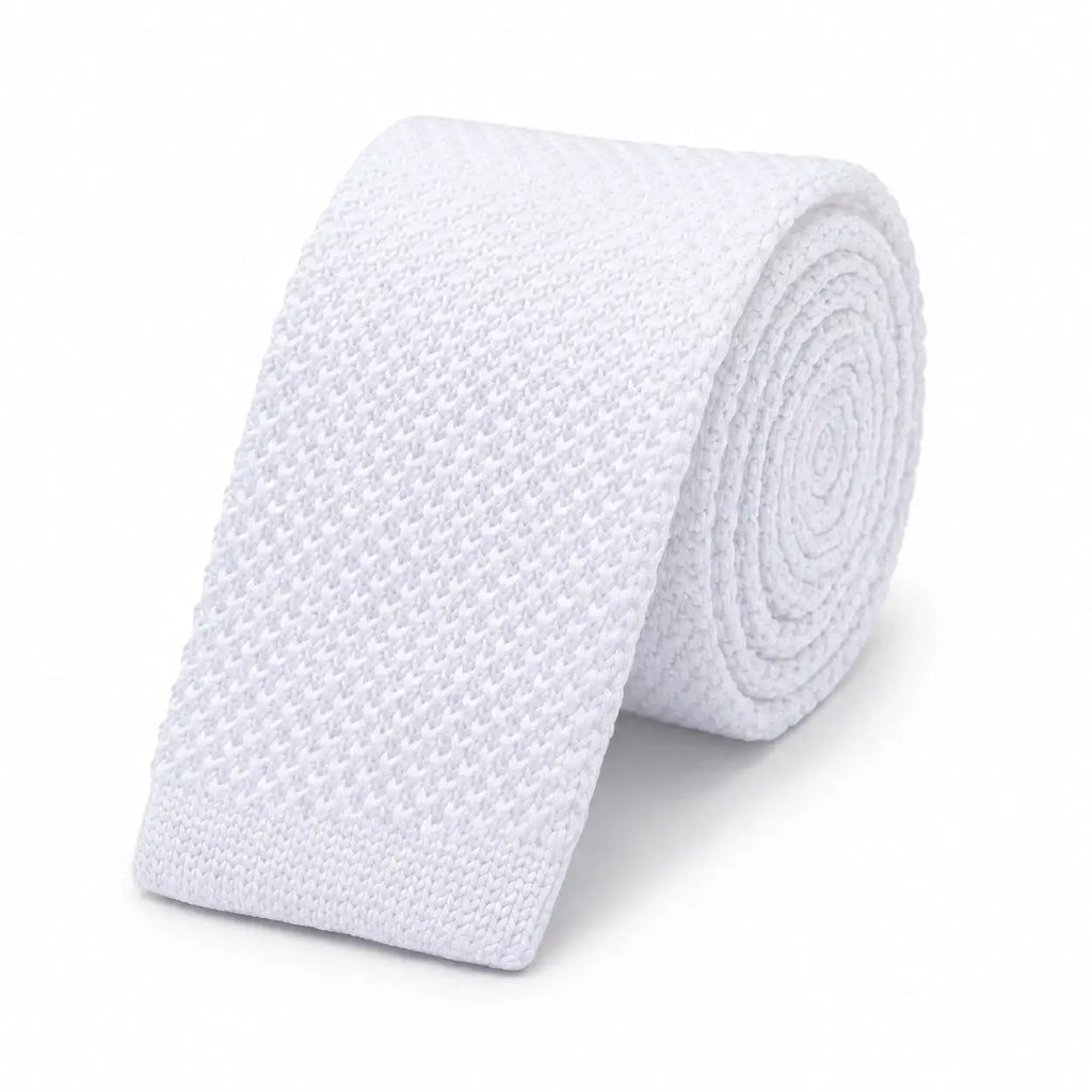 Cravate tricot homme blanche unie en microfibre, largeur 6 cm