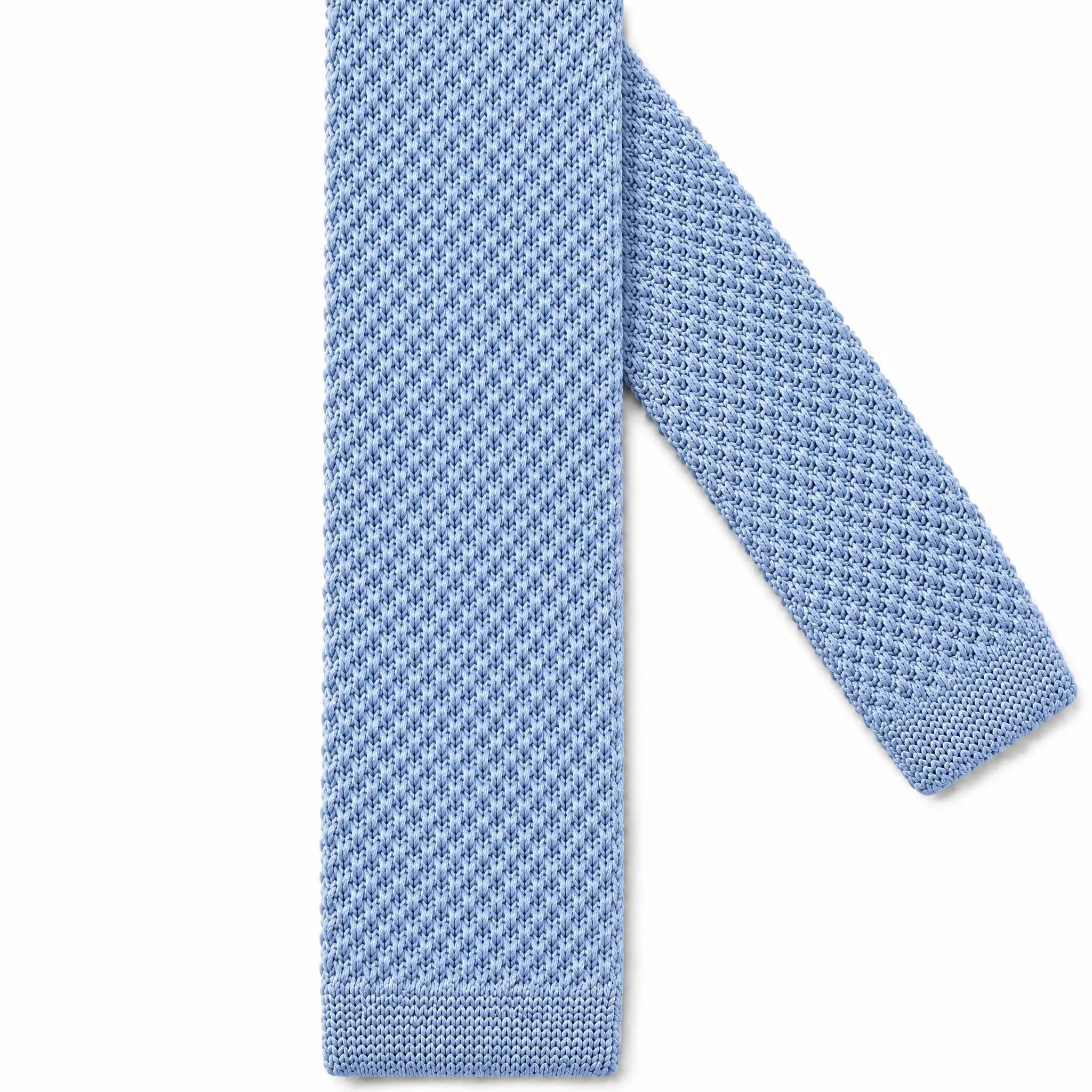 Cravate tricot bleu gris microfibre - vue 2