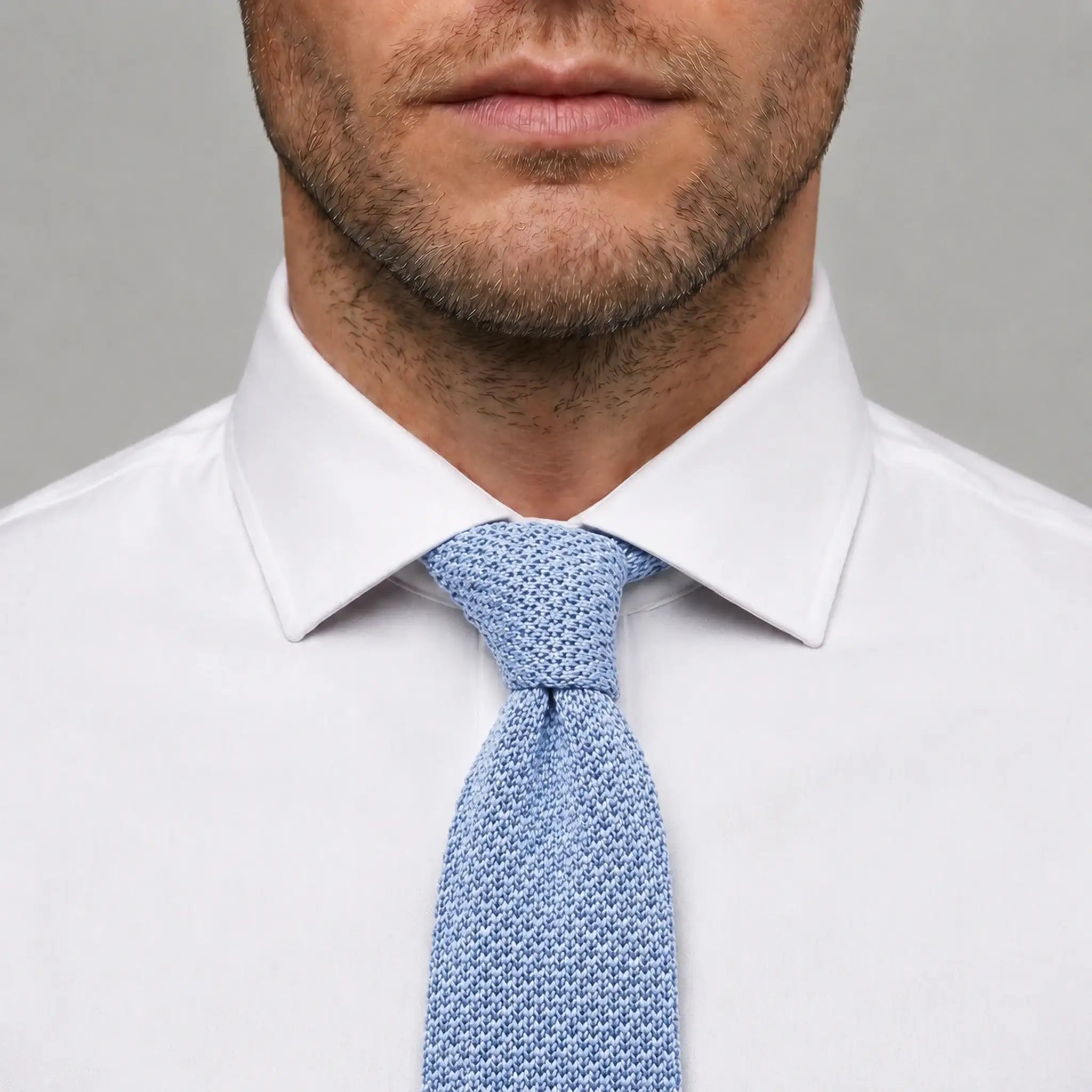 Cravate tricot bleu gris microfibre - vue 3