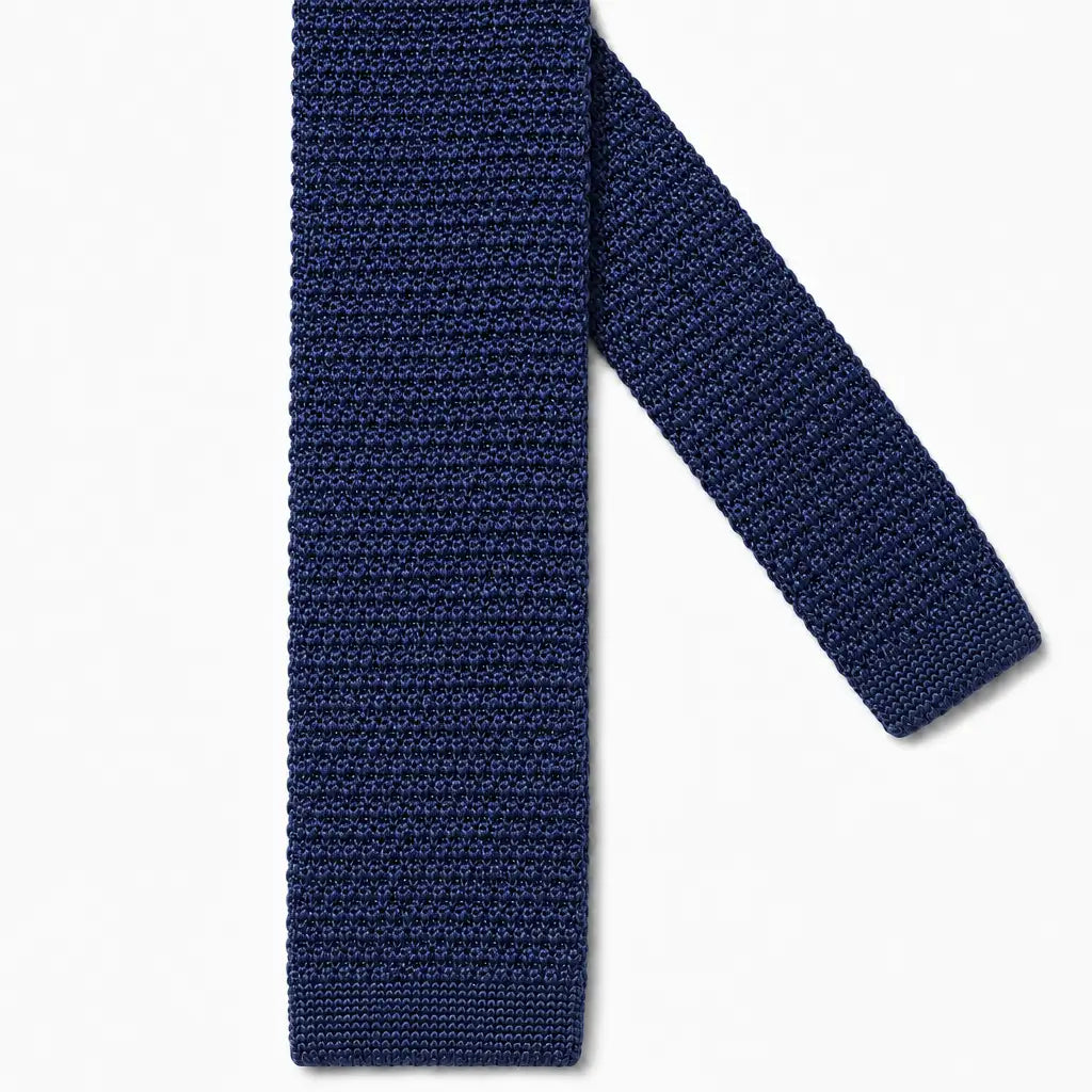 Cravate Tricot Bleu Marine Unie en Soie