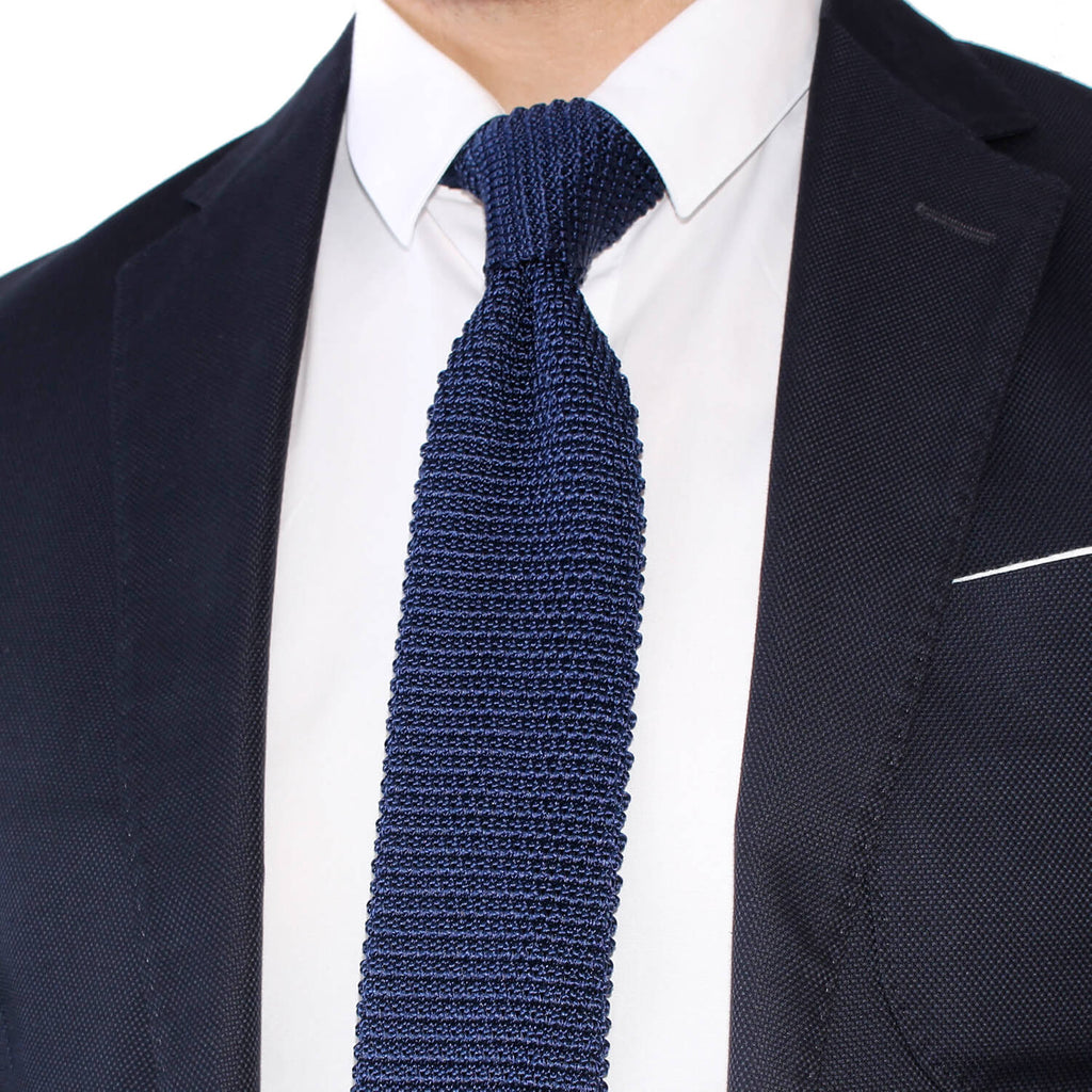 Cravate Tricot Bleu Marine Unie en Soie