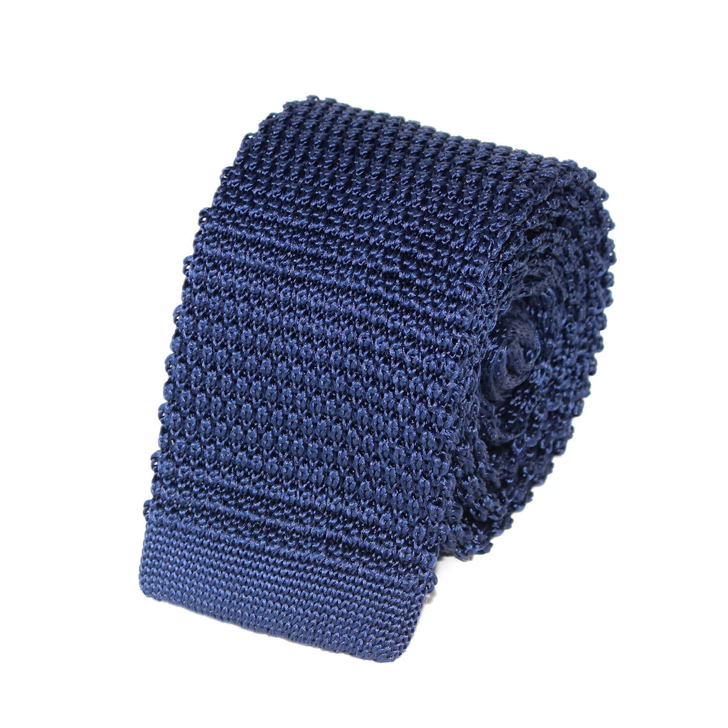 Cravate Tricot Bleu Marine Unie en Soie