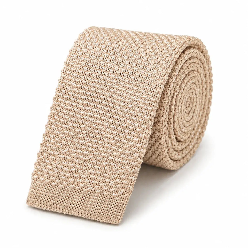 Cravate tricot homme beige unie en microfibre, largeur 6 cm