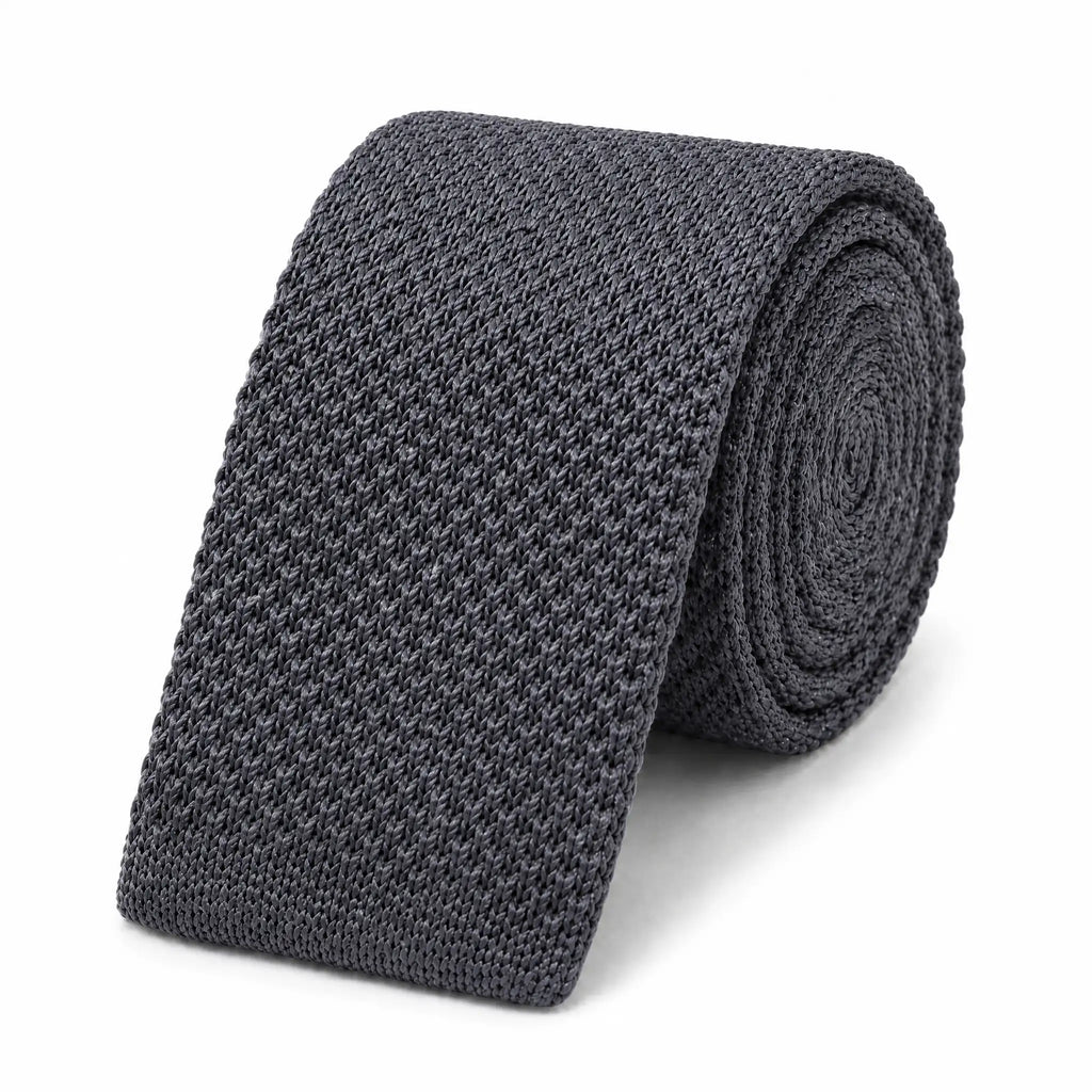 Cravate tricot homme gris anthracite unie en microfibre, largeur 6 cm