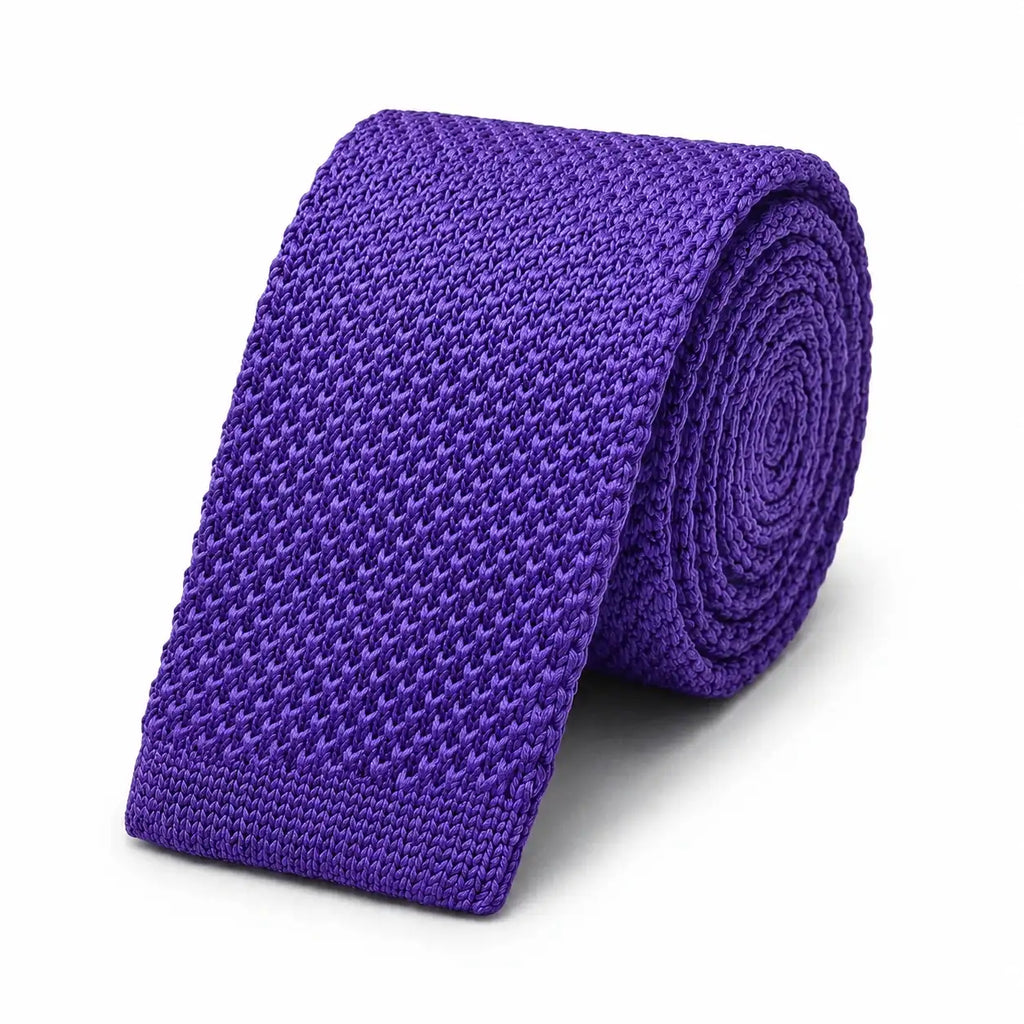 Cravate tricot homme violet foncé unie en microfibre, largeur 6 cm