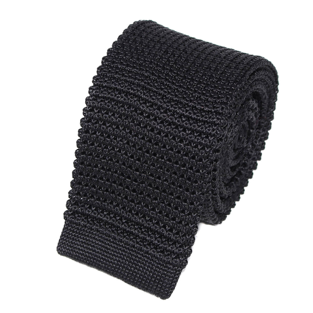 Cravate Tricot Noire Unie en Soie