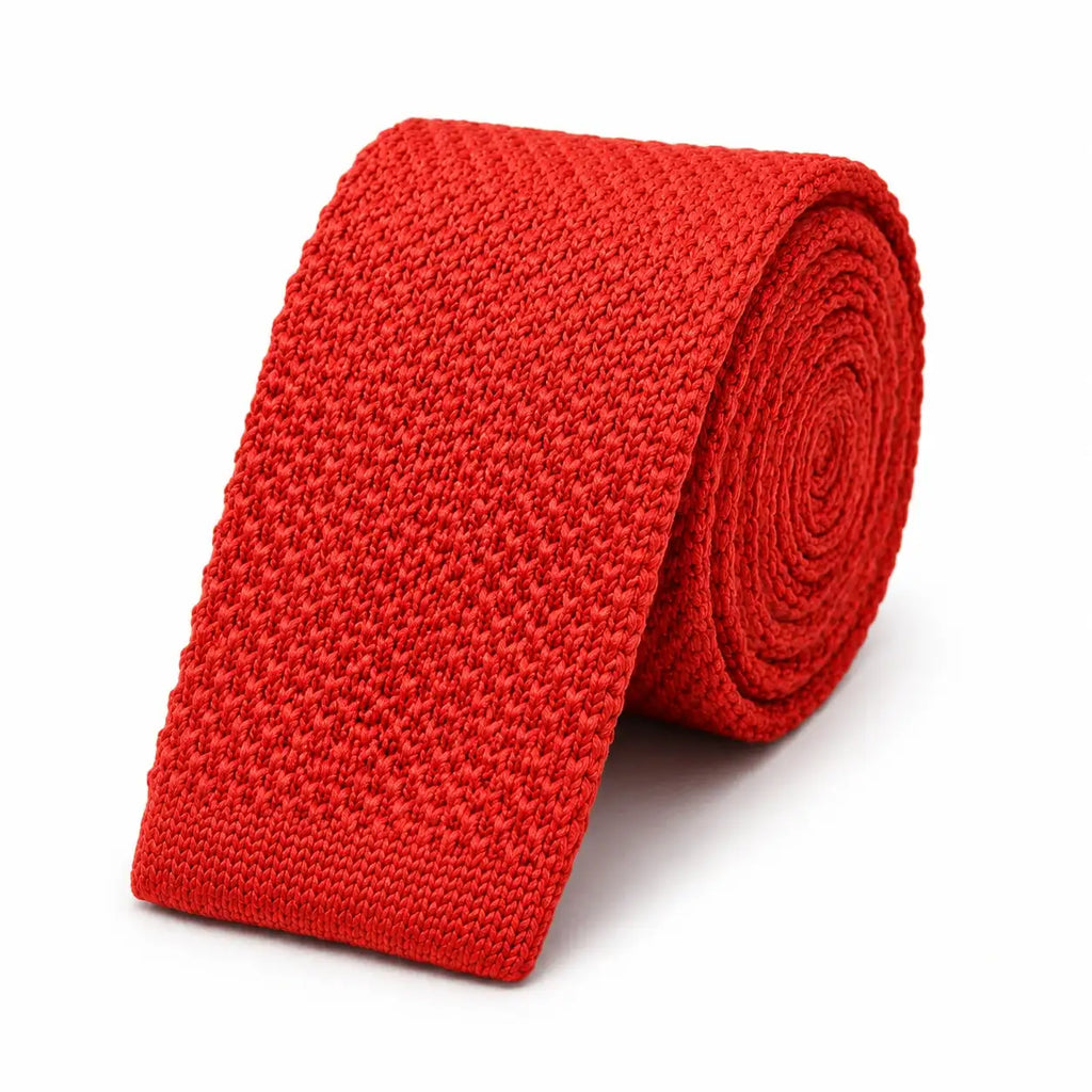 Cravate tricot homme rouge brique unie en microfibre, largeur 6 cm