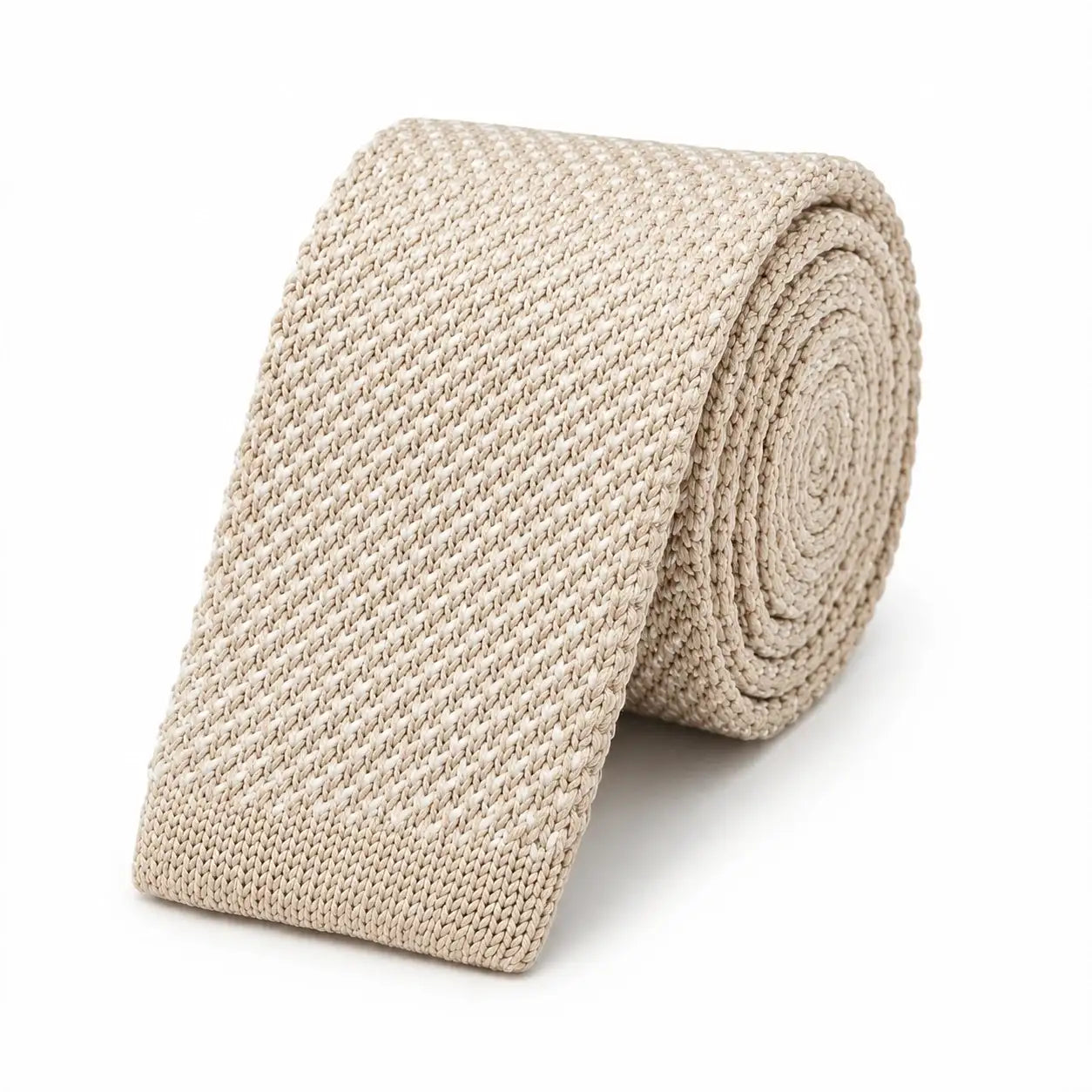 Cravate tricot homme beige unie en microfibre, largeur 6 cm