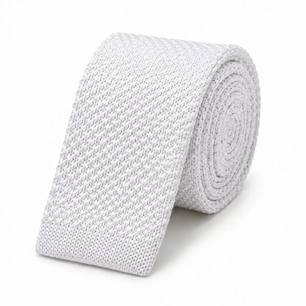 Cravate tricot homme blanche unie en microfibre, largeur 6 cm