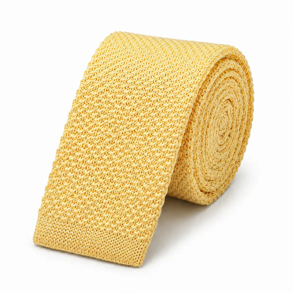 Cravate tricot homme jaune unie en microfibre, largeur 6 cm