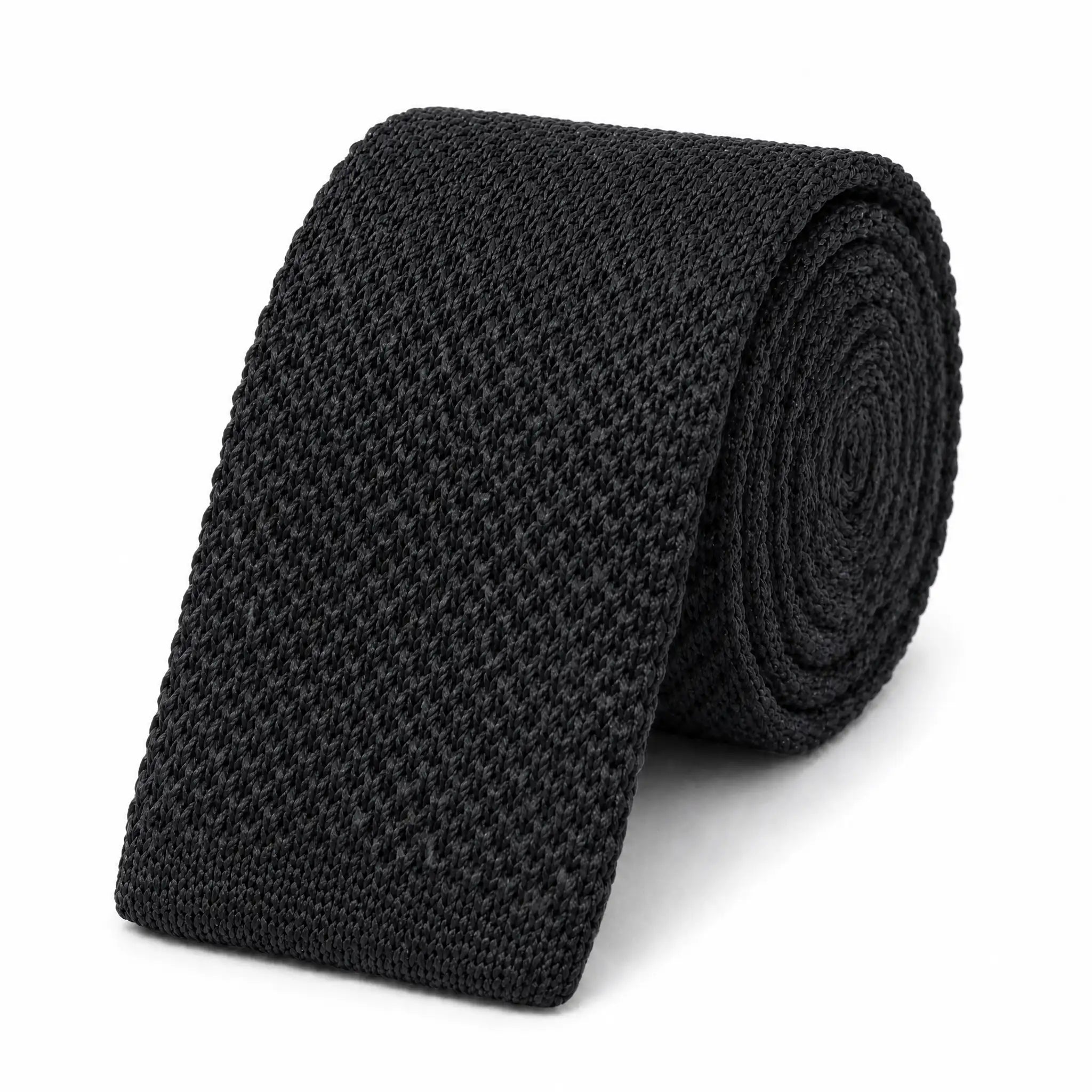 Cravate tricot homme noire unie en microfibre, largeur 6 cm