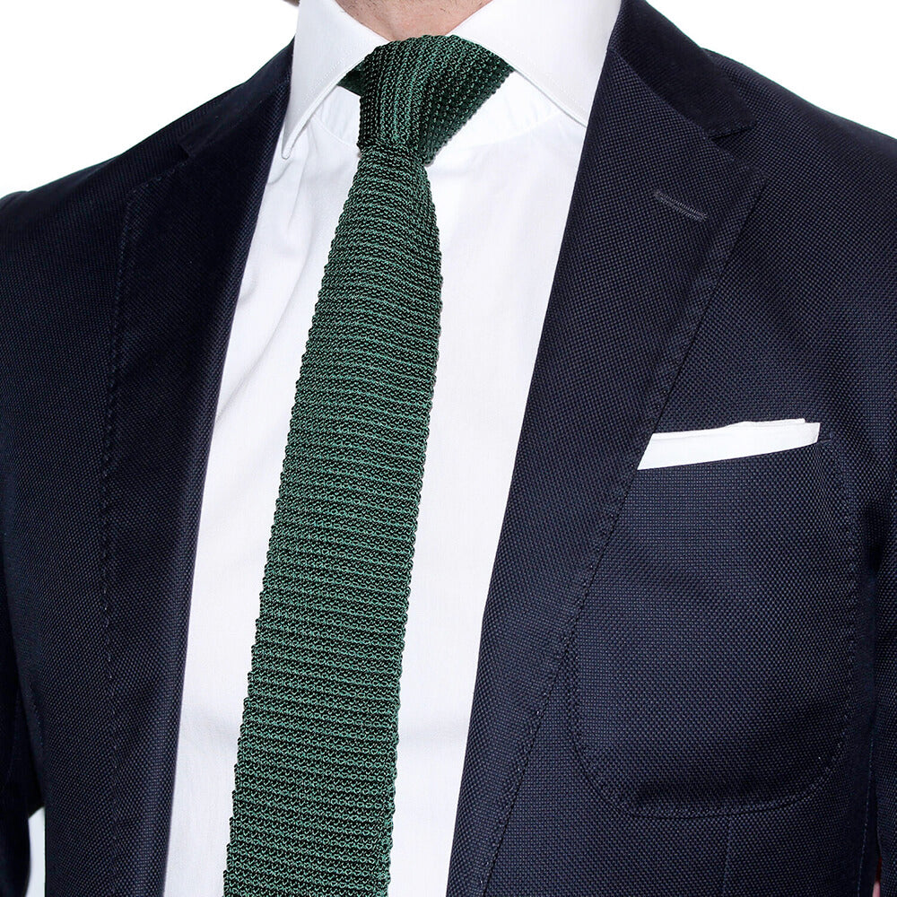 Cravate Tricot Verte Unie en Soie