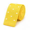 Cravate en Tricot Bleu Jaune Poussin à Pois Blancs - Maille Texturée à Bout Carré