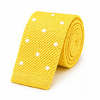 Cravate en Tricot Bleu Jaune Poussin à Pois Blancs - Maille Texturée à Bout Carré