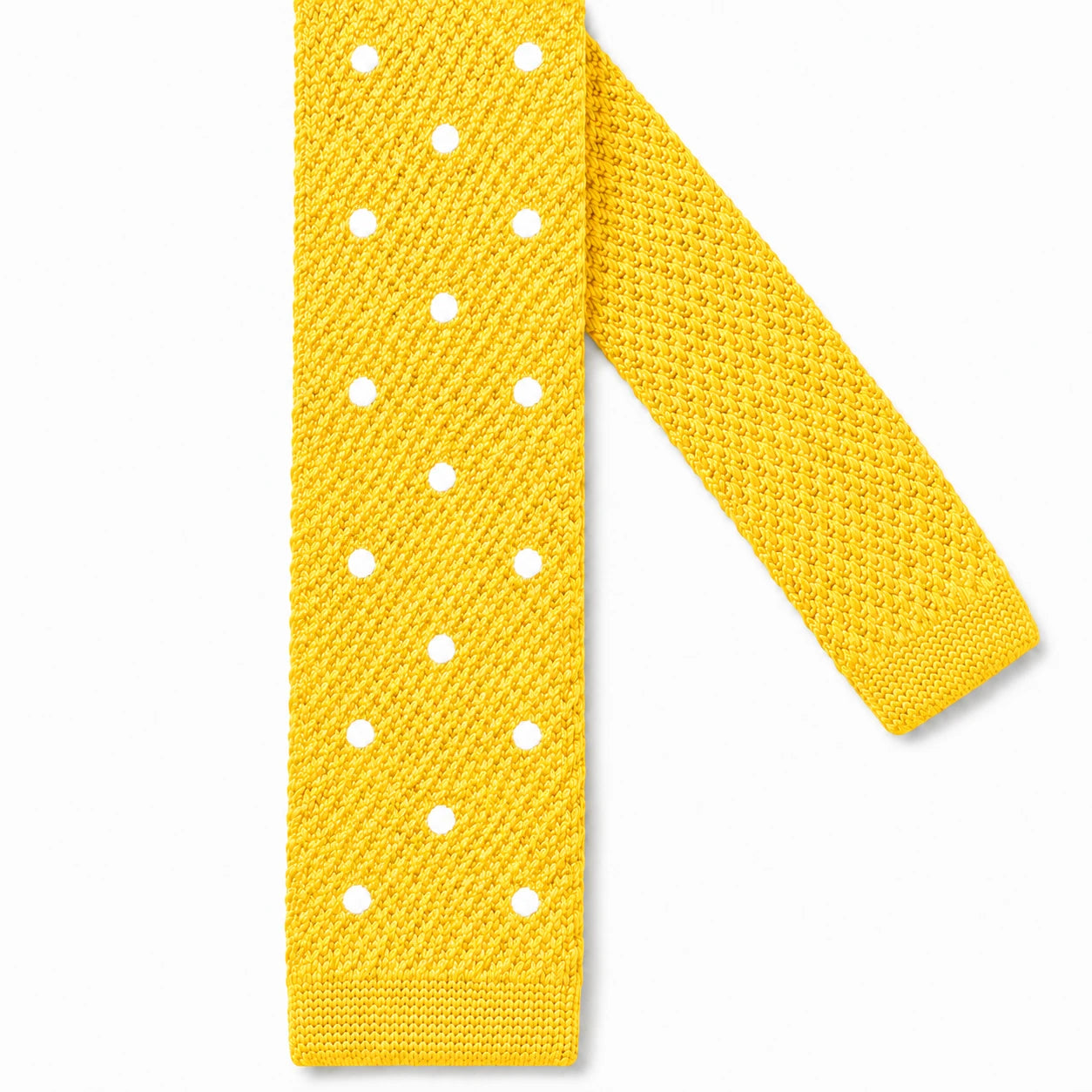 Cravate en Tricot Bleu Jaune Poussin à Pois Blancs - Maille Texturée à Bout Carré