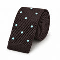 Cravate en Tricot Marron à Pois Bleu Turquoise Homme - Maille Texturée à Bout Carré (Copie)
