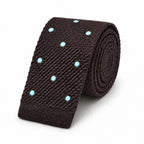 Cravate en Tricot Marron à Pois Bleu Turquoise Homme - Maille Texturée à Bout Carré (Copie)