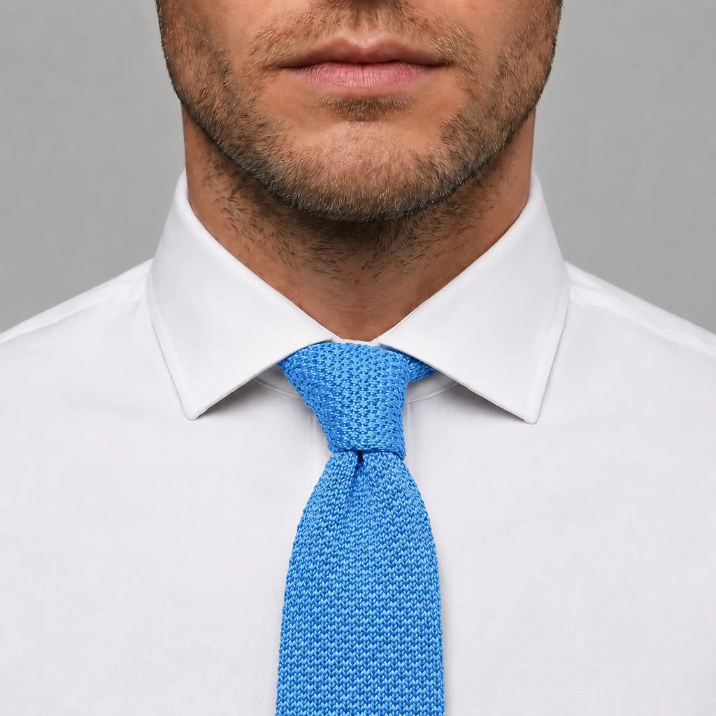 Cravate tricot bleu azur microfibre - vue 3